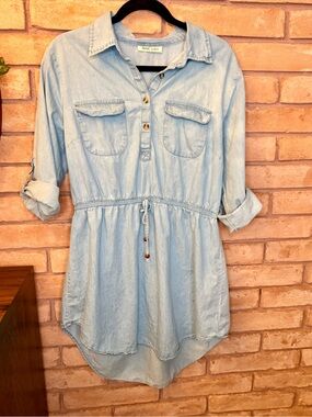 Light Blue Denim Tunic Shirt Dress- Y2K Vintage